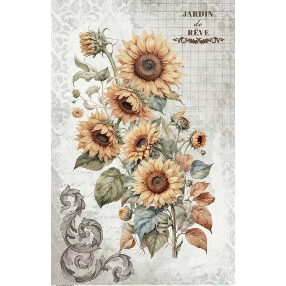 Hot Papel de Arroz Sunflowers II La Vie en Fleurs II 54x33cm Decoupage