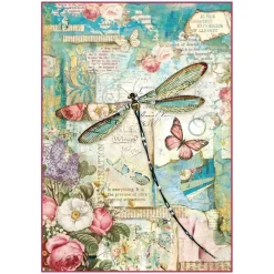 New Papel de arroz Wonderland libélula Stampería 21x29,7cm Papeles