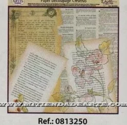 Discount Papel de Decoupage 0813250 Escrito y flores 30x30 cm. Dayka Decoupage