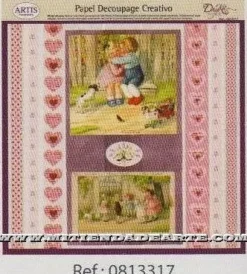 Clearance Papel de Decoupage 0813317 Estampas y corazones 30x30 cm. Dayka Decoupage