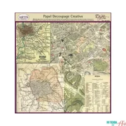 New Papel de Decoupage 0813282 Mapa vintage Roma 32x31 cm. Dayka Papeles|Decoupage