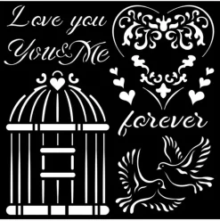 Outlet Plantilla de Stencil Love Me You And Me 18x18cm Plantillas