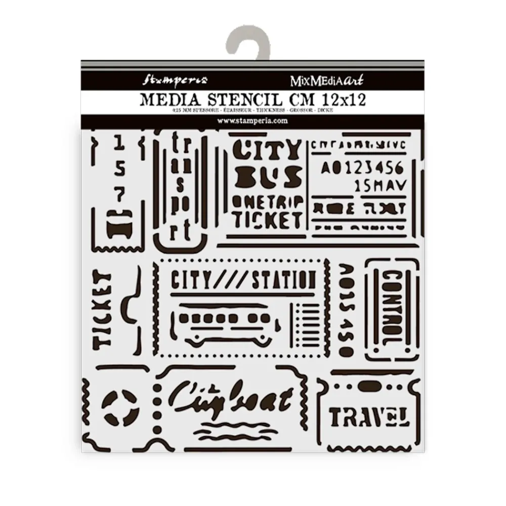 New Plantilla de stencil Tickets Art of Travelling 12x12cm Plantillas