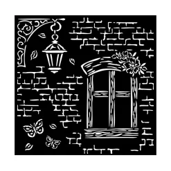 Online Plantilla de stencil Ventana Blue Land 18x18cm Plantillas