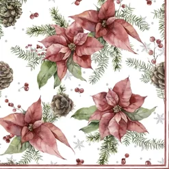 Clearance Servilletas Poinsettia & Pine Cone 33x33cm Decoupage|Navidad