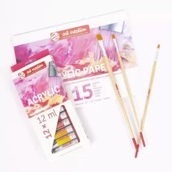 Sale Set 12 Acrílicos + 3 Pínceles + Bloc + Paso a Paso Talens Pinturas Acrílicas