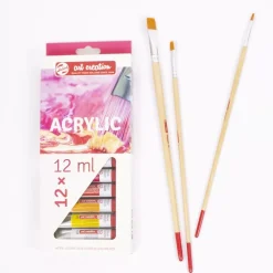 Sale Set 12 Acrílicos + 3 Pínceles + Bloc + Paso a Paso Talens Pinturas Acrílicas