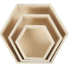 Hot Set 3 Cajas Hexagonales de Madera Organización|Maderas
