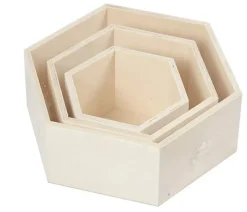 Hot Set 3 Cajas Hexagonales de Madera Organización|Maderas