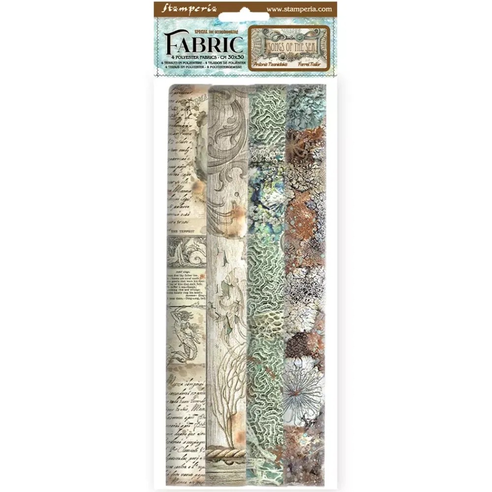 New Set 4 hojas de tela Fabric Songs Of The Sea 30x30cm Telas, Sedas Y Fieltro
