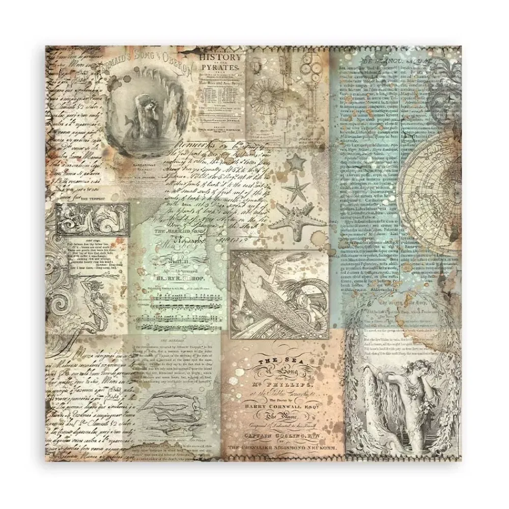 New Set 4 hojas de tela Fabric Songs Of The Sea 30x30cm Telas, Sedas Y Fieltro