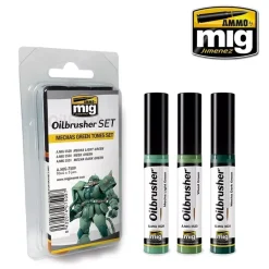 Outlet Set 3 óleos con pincel aplicador Mechas Green Colors Oilbrusher 10ml Pinturas Para Maquetas Y Modelismo