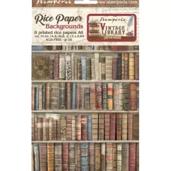 Clearance Set 8 papeles de arroz Backgrounds Vintage Library 10x15cm Papeles|Decoupage