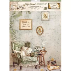 Outlet Set 6 papeles de arroz Romantic Golden Harmony 21x30cm Decoupage|Papeles