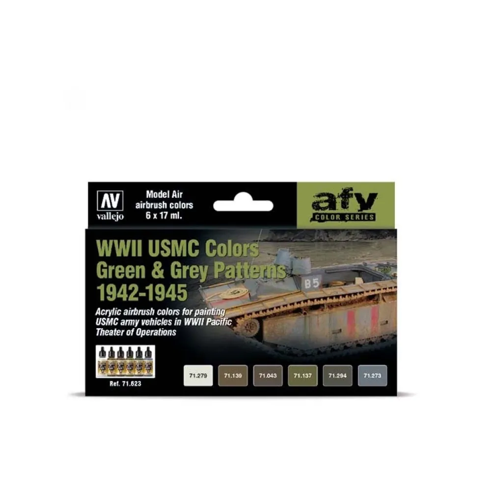 New Set 6 pinturas modelismo WWII USMC Colors Green & Grey Patterns 1942-1945 17ml Pinturas Para Maquetas Y Modelismo