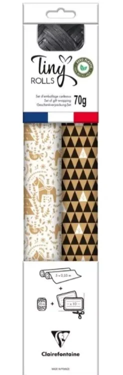 Set 2 rollos Papel de Regalo Tiny Rolls Navidad Blanco y Negro Navidad