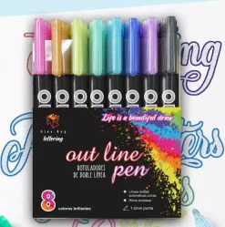 Clearance Set 8 Rotuladores Outliner Bicolor Neón Pastel Rotuladores