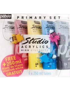 Set 5 Tubos Acrílicos Studio Acrylics Primarios 250ml Pinturas Acrílicas