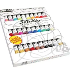 Best Set 30 Tubos Acrílicos Studio Acrylics + Pincel 20ml Pinturas Acrílicas