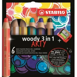 Set Arty 6 Lápices y Sacapuntas Woody 3 en 1 Niños Niños Y Regalos