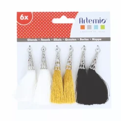 Set de 6 Borlas Oro Telas, Sedas Y Fieltro