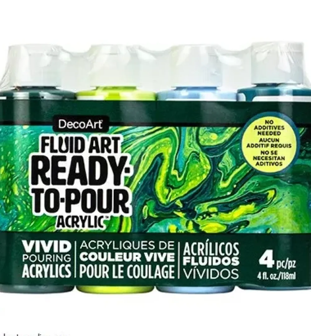 Clearance Set de 4 Pinturas Fluid Art Jungla Pinturas Acrílicas