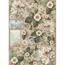 SUPER OFERTA **40%** Papel de arroz Flores y Letras Vintage Library 21x29cm Papeles|Decoupage