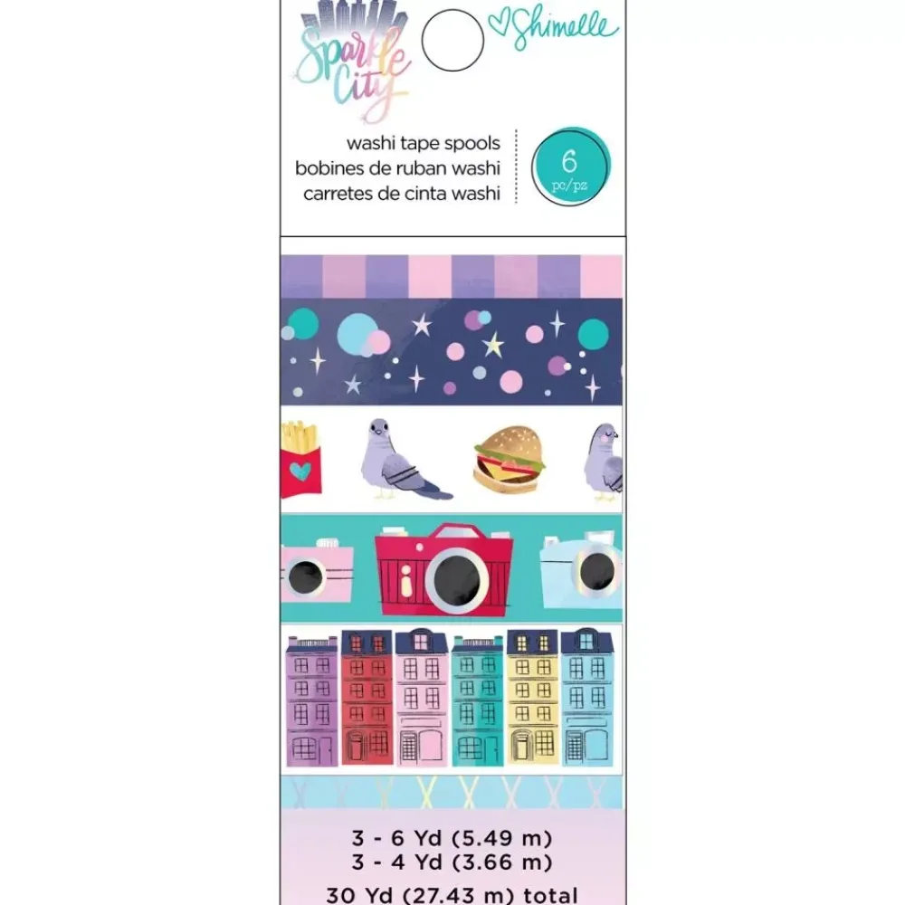 SUPER OFERTA **40%** Set de 6 washi tapes Sparkle City Shimelle Decoupage