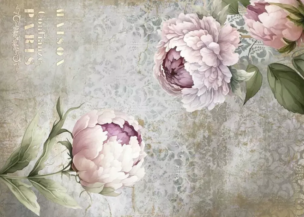 Sale Tela de Encuadernar Peonies II La Vie en Fleurs 70x50cm Telas, Sedas Y Fieltro