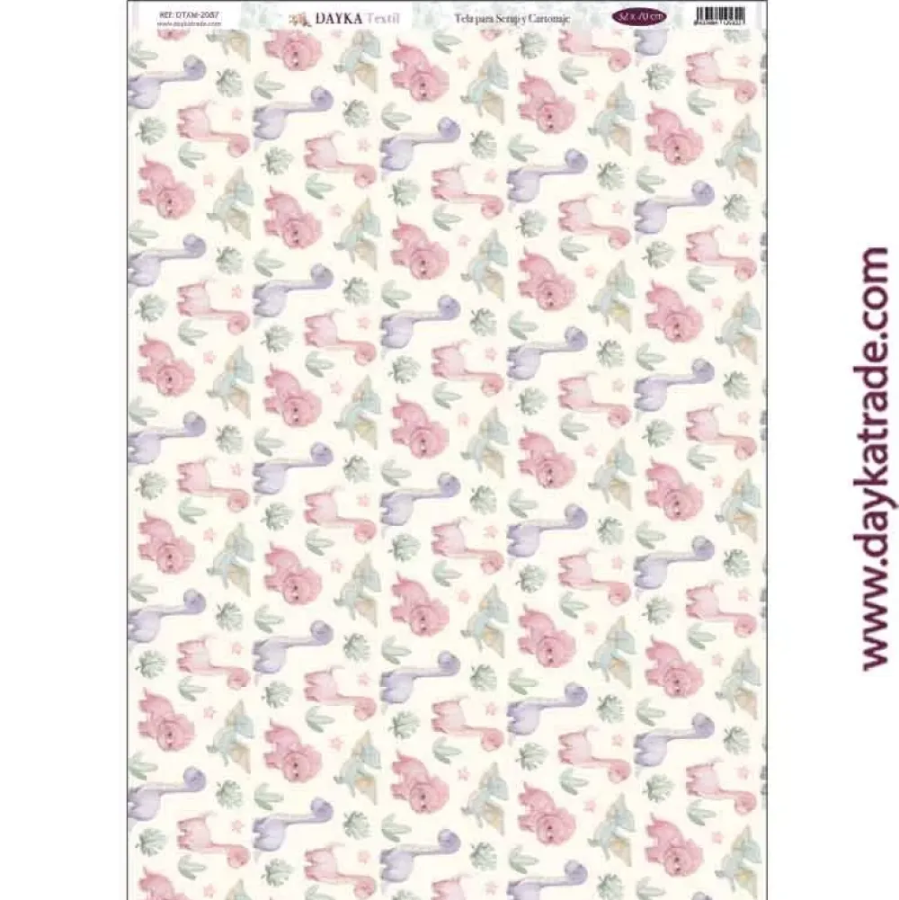 Hot Tela DTXM-2087 Patrón Dinosaurios Puro Amor Rosas Dayka 33x70cm Telas, Sedas Y Fieltro