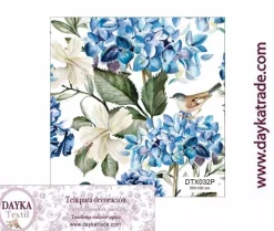 Online Tela para Decoración #32 Hortensias y pájaros 50x100cm. Dayka Telas, Sedas Y Fieltro