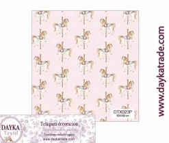 Online Tela para Decoración #23 Caballitos carrusel rosa 50X100cm. Dayka Telas, Sedas Y Fieltro