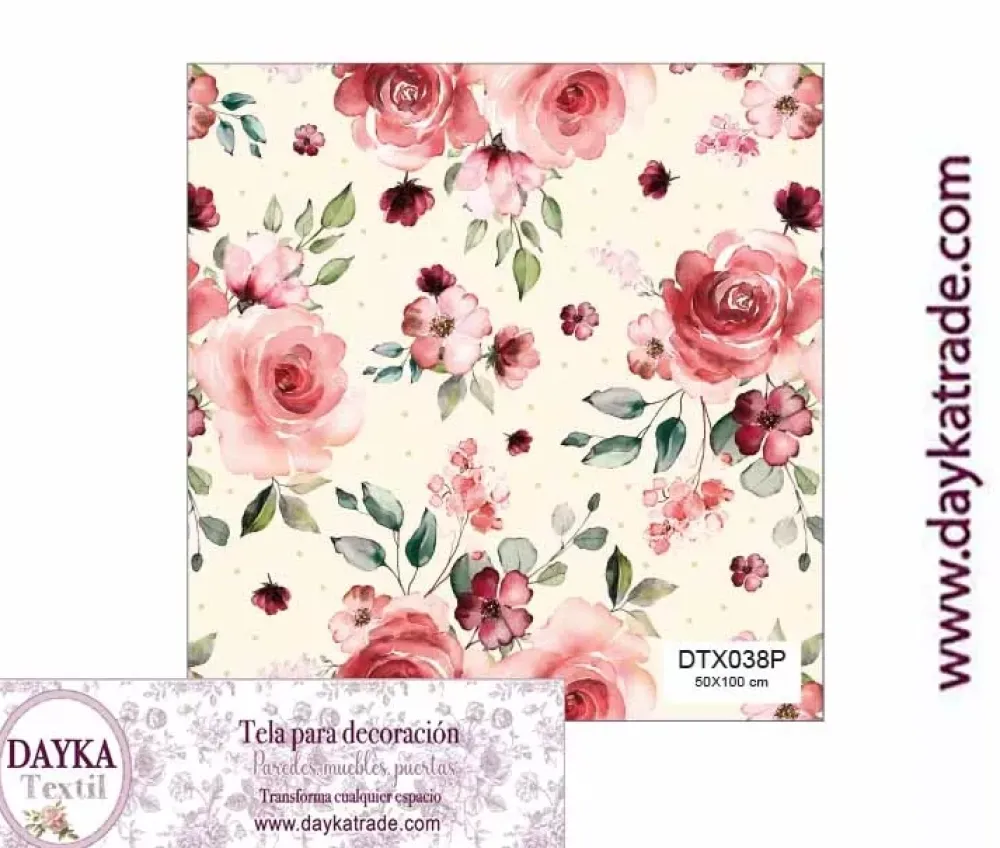 Hot Tela para Decoración #38 Flores con fondo crema y lunares 50x100cm. Dayka Telas, Sedas Y Fieltro