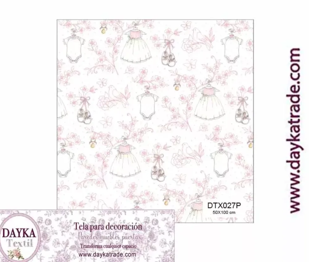 Outlet Tela para Decoración #27 Ropa de bebé y chupetes rosa 50x100cm. Dayka Telas, Sedas Y Fieltro